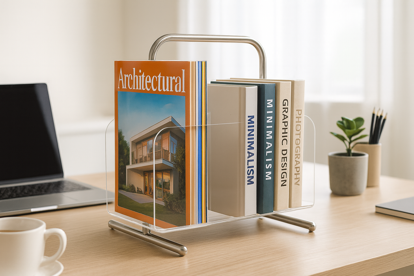 Magazine Stand Lifestyle Image - Home Office Setting