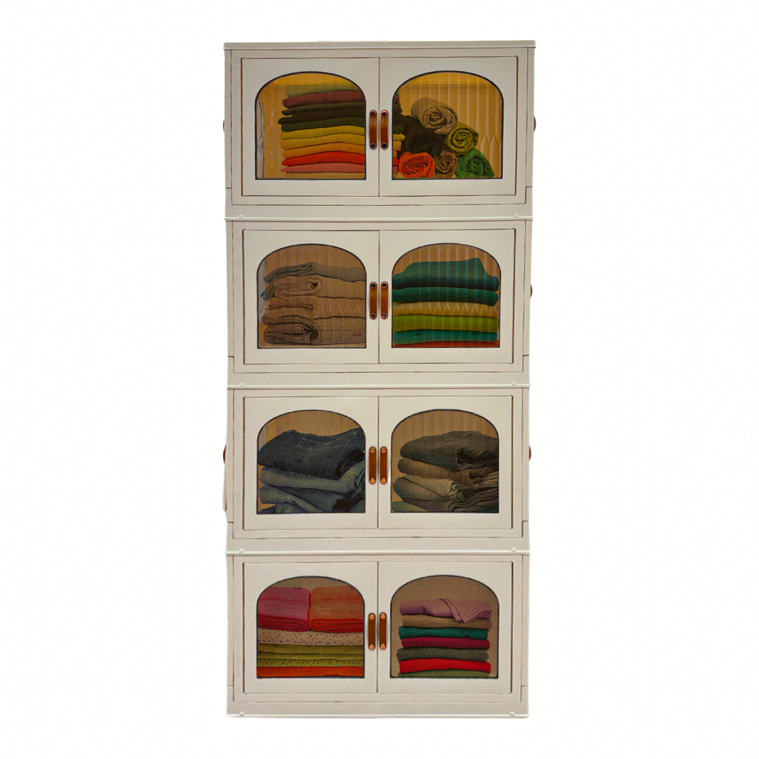 Stackable Storage Bins with Lids Collapsible Plastic Drawers - 4 Pack